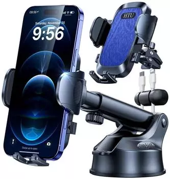 LuxusKollektion Handyhalterung Auto 4-in-1 Saugnapf & Lüftung 360° drehbar, blau
