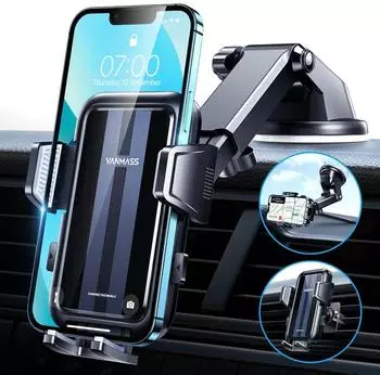 LuxusKollektion Handyhalterung Auto 4in1 Saugnapf & Lüftungsclip 360° drehbar, schwarz
