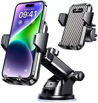 LuxusKollektion Smartphone-Halterung Auto 3in1 Lüftung & Saugnapf, Silikon, dunkelschwarz