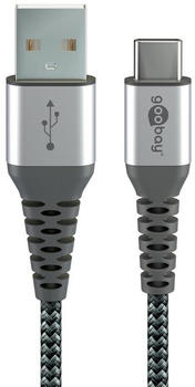Goobay USB-C auf USB-A Textilkabel mit Metallsteckern (spacegrau/silber) 2m