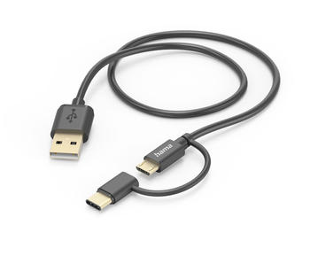 Hama 2in1 Multi-Ladekabel USB-A - Micro-USB und USB-C 1m Schwarz (00201533)