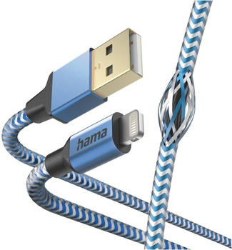 Hama Ladekabel Reflective USB-A - Lightning 1,5m Nylon Blau