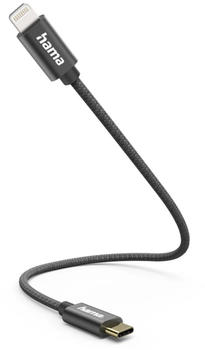 Hama Ladekabel, USB-C - Lightning, 0,2 m, Nylon, Schwarz