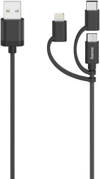 Hama 00200617 Micro-USB-Kabel, 3in1, inkl. Adapter auf USB-C & Lightning, 0,75 m
