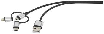 Renkforce USB-Kabel USB 2.0 USB-A Stecker, USB-C&trade; Stecker, USB-Micro-B Stecker, Apple Lightning Stecker 1.00 m Dunkelgrau gesleeved (RF-3335108)