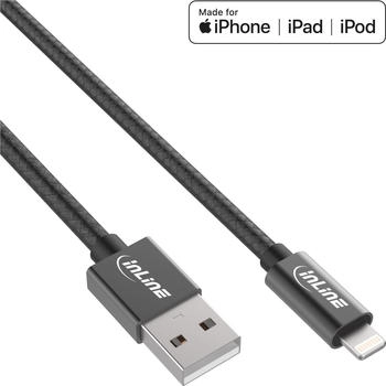 InLine - Lightning-Kabel - USB (S) bis Lightning (S) - 1,0m - Schwarz - für Apple iPad/iPhone/iPod (Lightning) (31411B)