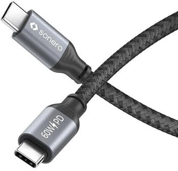 Sonero &reg; USB-C to USB-C Charging Cable Mobile Phone Charging Cable Quick Charging Cable USB C USB Cable Type C USB 2.0 60W PD Grey/Black 3.00 m