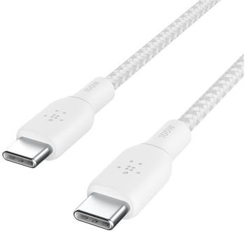 Belkin USB Type C to C Cable 100W Power Delivery USB-IF Certified 2.0 USB C Charger Cable with Double Braided Nylon Exterior for iPhone 15 iPad MacBook Samsung Galaxy Pixel and More -2 m white