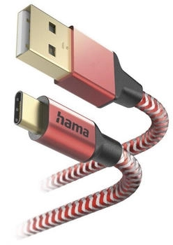 Hama Ladekabel "Reflective", USB-A - USB-C, 1,5 m, Nylon, Rot (00201559)