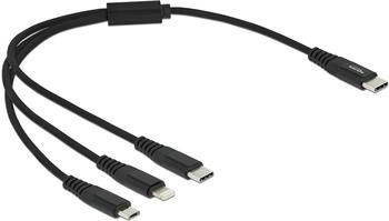 DeLock USB Ladekabel 3 in 1 USB Type-C zu Lightning / Micro USB / USB Type-C 30 cm (87148)