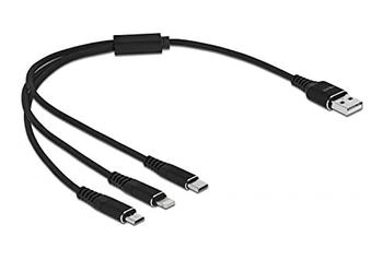DeLock USB Ladekabel 3 in 1 für Lightning / Micro USB / USB Type-C 30 cm schwarz (87152)
