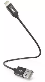 Hama Ladekabel, USB-A Lightning, 0,2 m, Nylon, Schwarz Schwarz (00201578)
