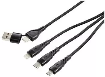 Renkforce USB-Ladekabel USB 2.0 USB-A Stecker, USB-C&reg; Stecker, USB-Micro-B Stecker, Apple Lightning Stecker, USB-C&reg; Stecker 1.20 m Anthrazit/Schwarz (US203/1.2M)