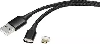 Renkforce USB-Kabel 2.0 USB-A auf Micro-B magnetischer Stecker 1m schwarz (RF-4746074)