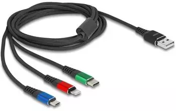 DeLock USB 2.0 Kabel 3-in-1 USB-A zu Micro-B / Lightning / USB-C 2m schwarz (90156)