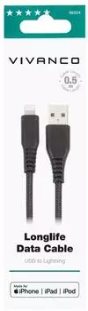 Vivanco LongLife Lightning auf USB-A Kabel 0,5m, schwarz (62224)
