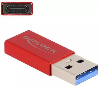 DeLock USB 10Gbps Adapter Typ-A Stecker auf USB-C Buchse, aktiv, rot (60044)