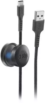 SBS Mobile Daten- & Ladekabel mit Magnethalter USB-A zu USB-C, 1m, schwarz (TEMAGUSBCDG)
