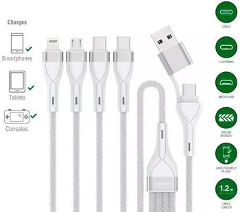 4smarts 4in2 Multi-Ladekabel USB-C auf USB-A/USB-C/Micro-USB/Lightning 1,2m wei&szlig; (541024)