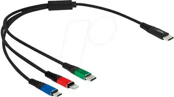 DeLock 3-in-1 USB-Ladekabel USB-C, Micro-B, Lightning 0,30m schwarz (86820)