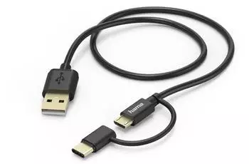 Hama 2-in-1 Micro-USB-Kabel mit USB-C-Adapter, 1m, schwarz (178327)