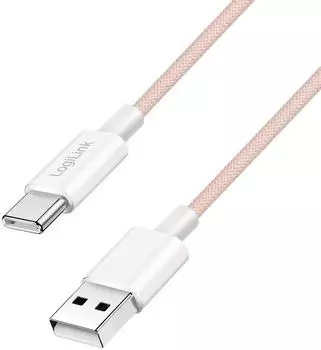 LogiLink USB 2.0 Typ-C auf Typ-A Kabel, Nylon, rosa, 1m, 60W (CU0324)
