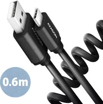 Axagon Twister-Kabel USB-C auf USB-A 2.0, 0,6m, schwarz (BUCM-AM10TB)