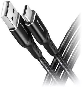 Axagon BUCM-AM20AB USB-C auf USB-A Kabel, 2m, USB 2.0, 3A, geflochten, schwarz (BUCM-AM20AB)
