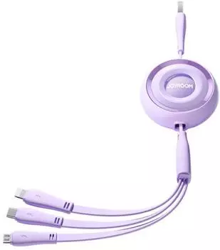 Joyroom Colorful Series S-A40 einziehbares 3-in-1 Kabel USB-A auf USB-C/Lightning/Micro-USB 1m, lila (S-A40)