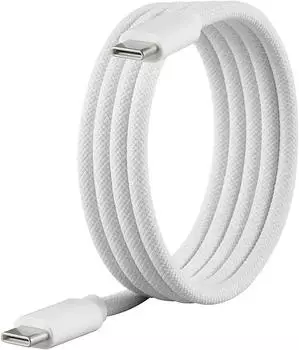 Renkforce USB-Kabel USB 2.0 USB-C® auf USB-C®, 1m, weiß, Stoff-Ummantelung, magnetische Aufwicklung (RF-6437918)