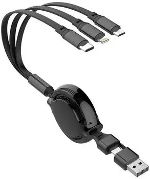 2GO 5in1 ALLinOne Ladekabel USB-A/USB-C Aufrollautomatik 1m (797505)