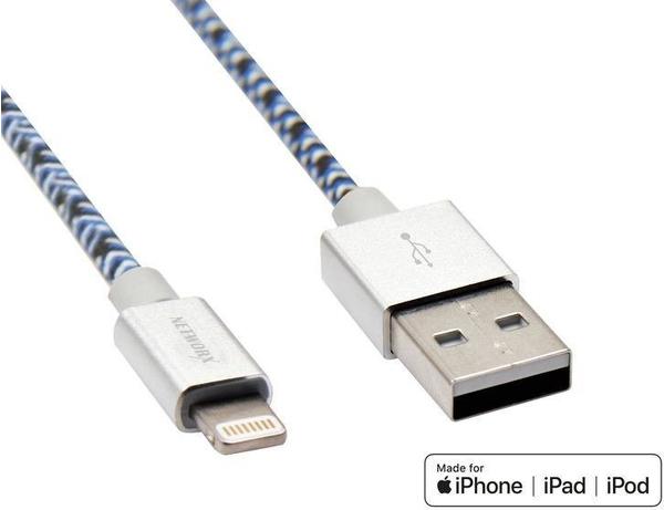 Networx Fancy 2.0 Lightning-USB-Kabel 1m blau-schwarz-weiß