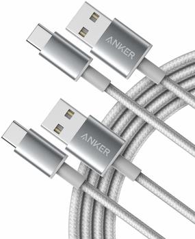 Anker Nylon USB-C auf USB-A Cable (2 Stk) 1,8m silber
