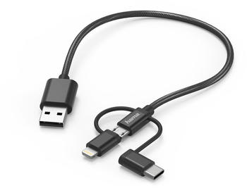 Hama 3in1-Micro-USB-Kabel mit Adapter auf USB-Type-C u. Lightning 0,2m Schwarz