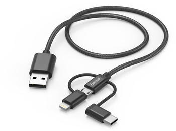 Hama 3in1-Micro-USB-Kabel mit Adapter auf USB-Type-C u. Lightning 1,5m Schwarz