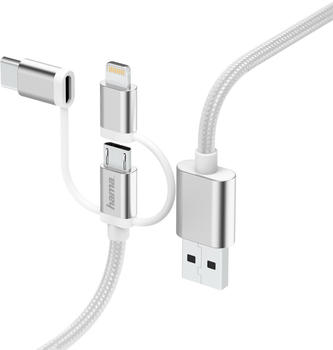 Hama 3in1-Micro-USB-Kabel mit Adapter auf USB-Type-C u. Lightning 0,2m Weiß