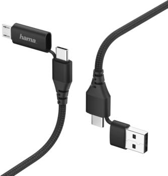 Hama 4in1-Type-C-Kabel mit Micro-USB- und USB-A-Adapter, 1,5 m, Schwarz