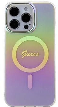 Guess IML Iridescent Script MagSafe Back Cover für iPhone 15 Pro Pink