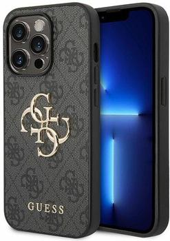 Guess PU 4G Metall Logo Back Cover für iPhone 15 Pro grau