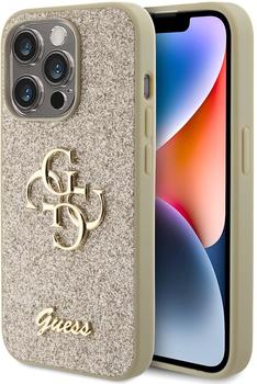 Guess PU Fixed Glitter 4G Metal Logo Back Cover für iPhone 15 Pro gold