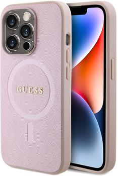 Guess PU Saffiano MagSafe Back Cover für iPhone 15 Pro Pink