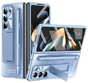 Wigento Für Samsung Galaxy Z Fold5 5G Schutzhülle mit Stand- Stifthalterung und Stift in der Farbe Blau