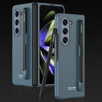 Wigento Für Samsung Galaxy Z Fold5 5G Schutzhülle mit Stift-Halter Handyhülle Case Cover Dunkelgrün