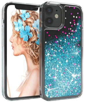 Eazy Case Liquid Glittery Case für Apple iPhone 12 Mini 5,4 Zoll, Gloss Slimcover Girly Backcover Bling Phone Case kratzfeste Cover Blau
