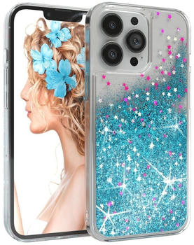 Eazy Case Liquid Glittery Case für Apple iPhone 13 Pro 6,1 Zoll, Gloss Slimcover Girly Backcover Bling Phone Case kratzfeste Cover Blau