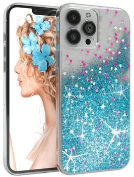 Eazy Case Liquid Glittery Case für Apple iPhone 13 Pro Max 6,7 Zoll, Gloss Slimcover Girly Backcover Bling Phone Case kratzfeste Cover Blau