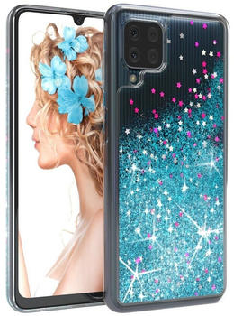 Eazy Case Liquid Glittery Case für Galaxy M22 / M32 / A22 4G 6,4 Zoll, Gloss Slimcover Girly Backcover Bling Phone Case kratzfeste Cover Blau