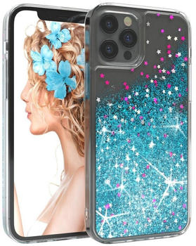 Eazy Case Liquid Glittery Case für iPhone 12 / iPhone 12 Pro 6,1 Zoll, Gloss Slimcover Girly Backcover Bling Phone Case kratzfeste Cover Blau