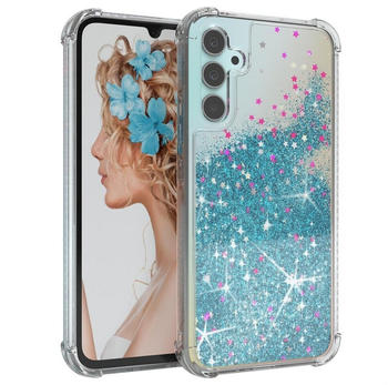 Eazy Case Liquid Glittery Case für Samsung Galaxy A34 (5G) 6,6 Zoll, Gloss Slimcover Girly Backcover Bling Phone Case kratzfeste Cover Blau