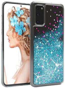 Eazy Case Liquid Glittery Case für Samsung Galaxy S20 / 5G 6,2 Zoll, Gloss Slimcover Girly Backcover Bling Phone Case kratzfeste Cover Blau
